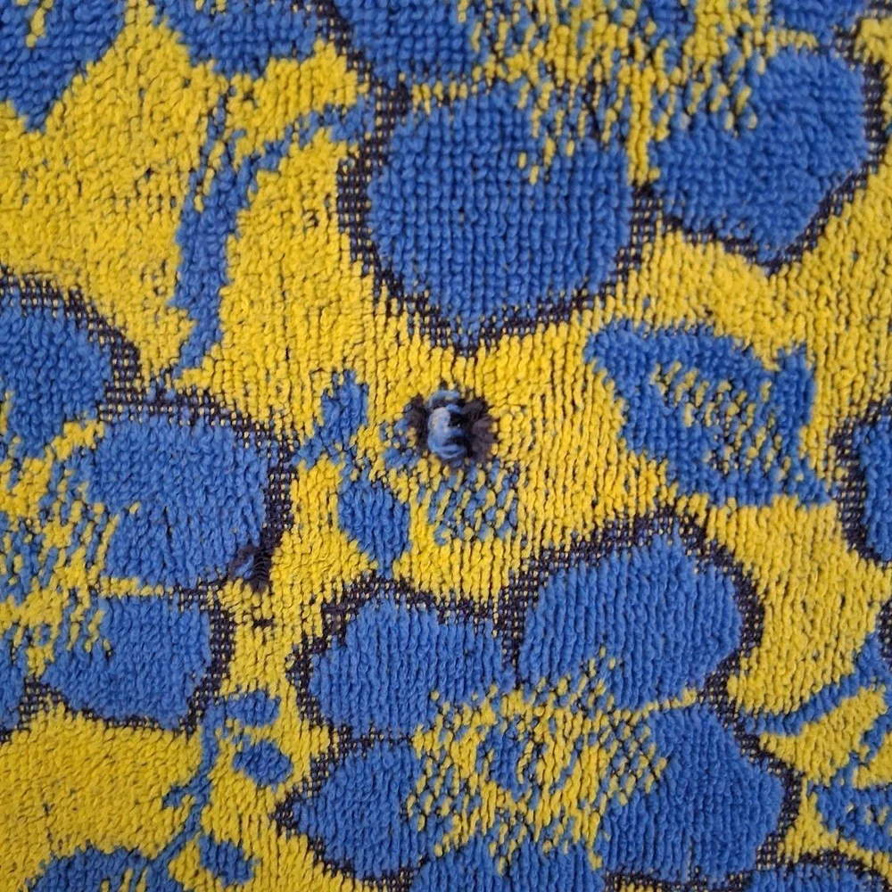 Vintage MCM Bath Towel Blue Yellow Floral Martex GVC USA